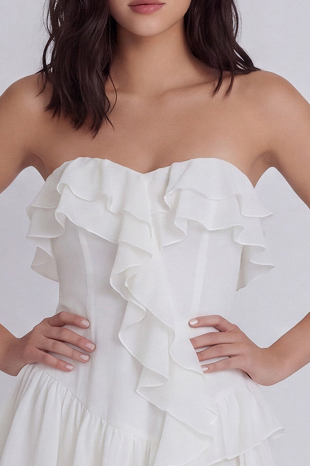 Strapless Corset Ruffled A Line Mini White Dress