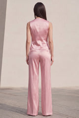 Pink Satin 2 Piece Sleeveless Single Breasted Women's Suits