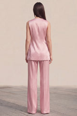 Satin Pink 2 Piece Single Buckle Slim Fit Women's Suits