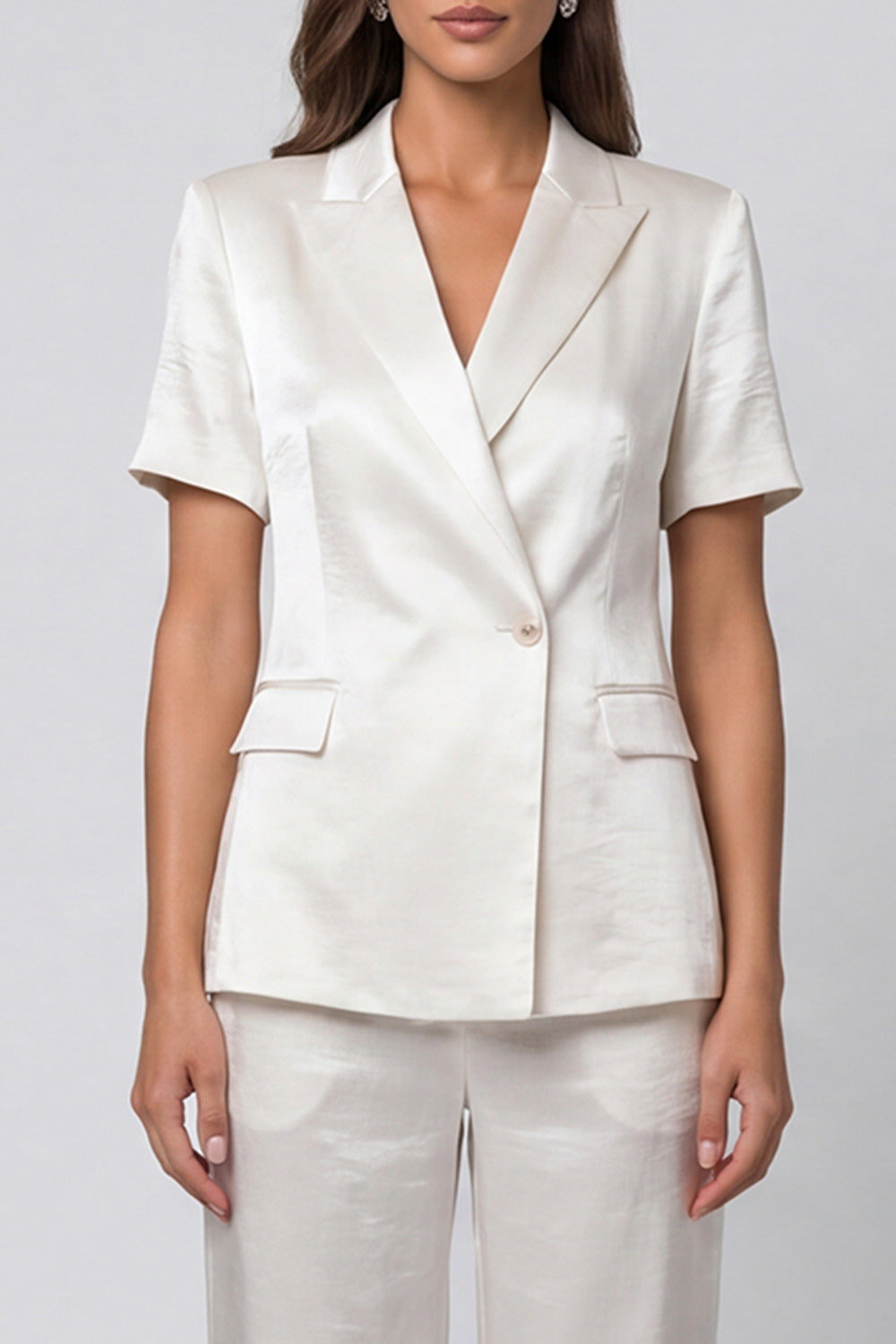 Peaked Lapel 2 Piece Single Buckle Ivory Women's Suits