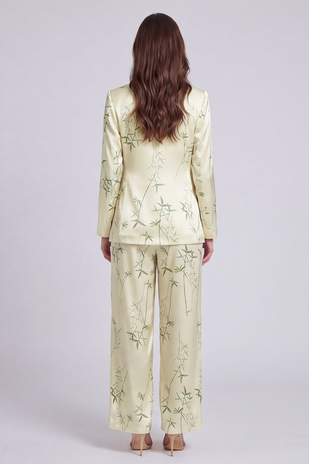 2 Piece Notched Lapel Light Green Satin Printed Women's Suits