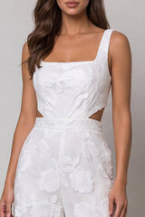 Floral Cut Out Ivory Women's Jumpsuits