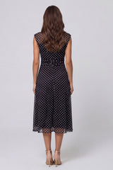 Black and White Polka Dot Sleeveless A Line Midi Work Dress