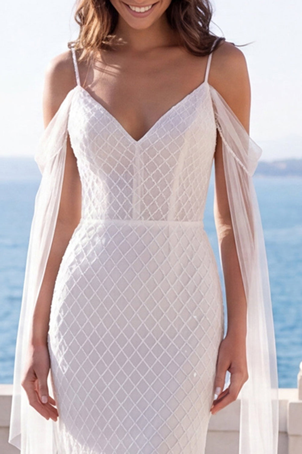 Cold Shoulder Lace Ivory Mermaid Corset Wedding Dress