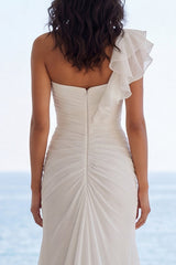 One Shoulder Ivory Ruched Ruffled Mermaid Wedding Dress