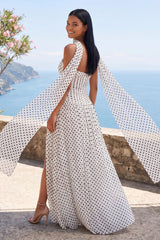 Strapless White Black Polka Dot Dress with Slit