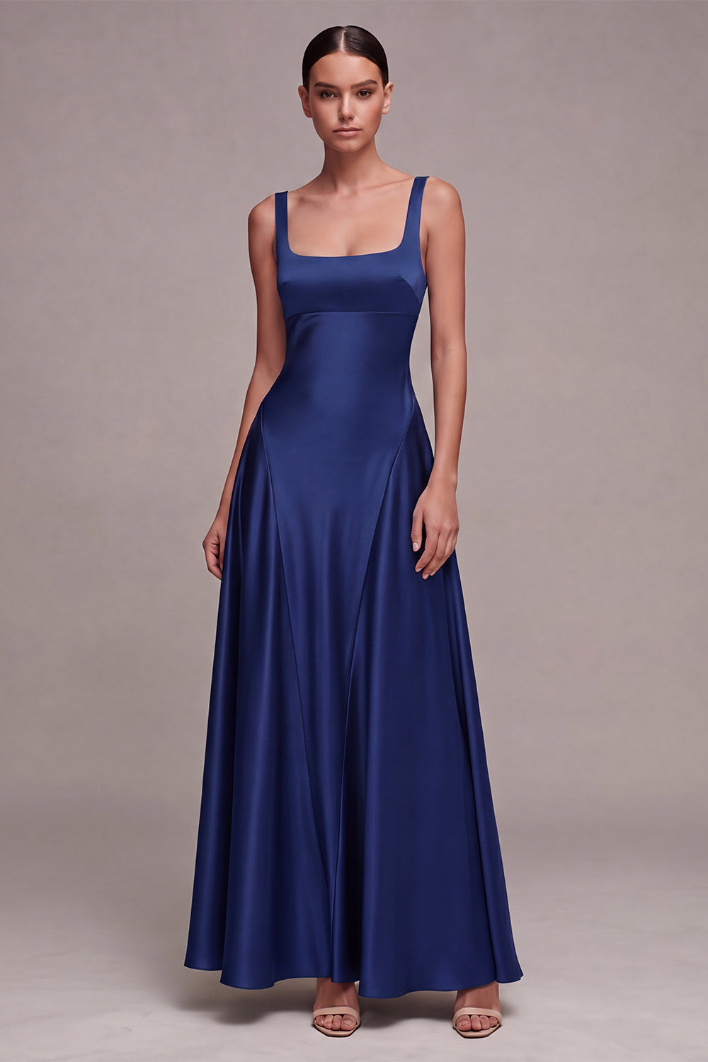Square Neck Satin Purple A Line Maxi Formal Dress
