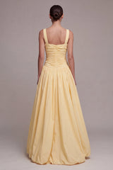 Daffodil A Line Ruched Pleated Maxi Formal Dress with Slit