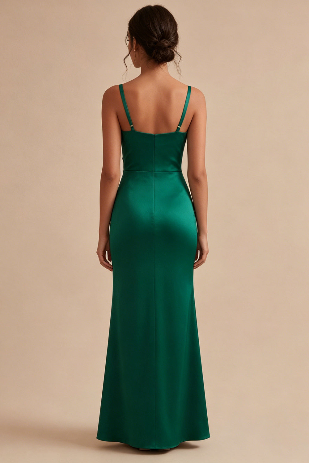 Dark Green Satin Mermaid Ruched Maxi Formal Dress
