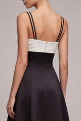 A Line Black and White Ruched Maxi Formal Dress
