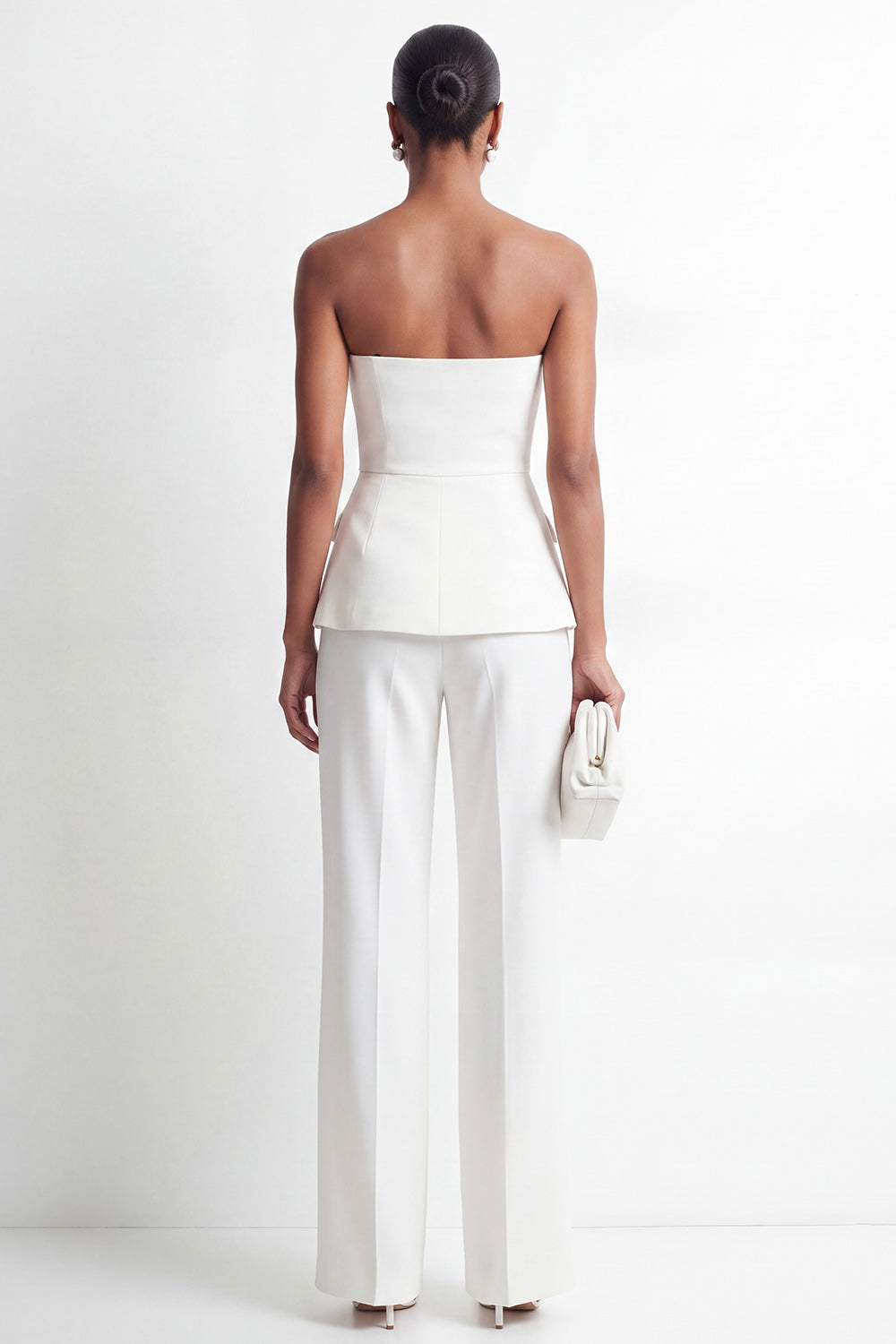 Strapless White 2-Piece Double Breasted Slim Fit Women Suits