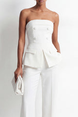 Strapless White 2-Piece Double Breasted Slim Fit Women Suits