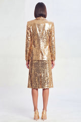 Golden 3-Piece Peaked Lapel Sparkly Women Suits