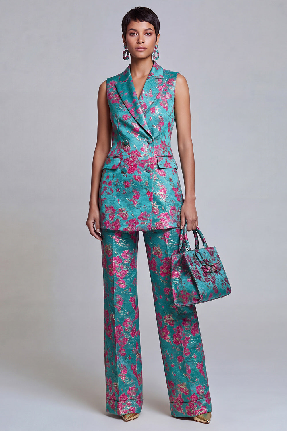 Dusty Blue Jacquard Peak Lapel 2-Piece Women Suits
