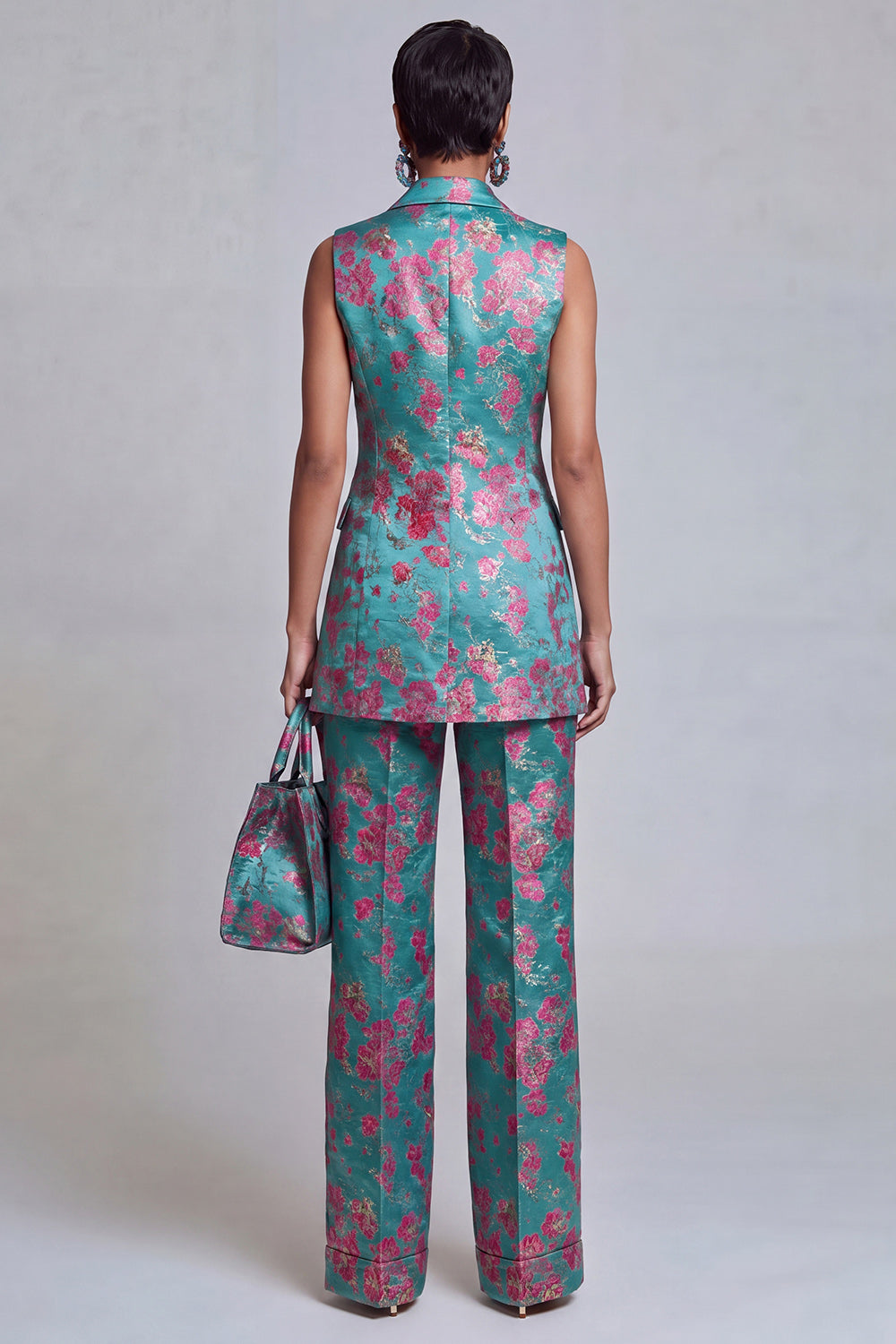 Dusty Blue Jacquard Peak Lapel 2-Piece Women Suits