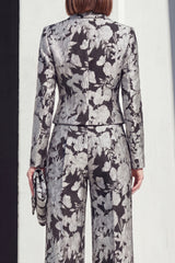 Black Silver Peaked Lapel 2-Piece Jacquard Women's Suits