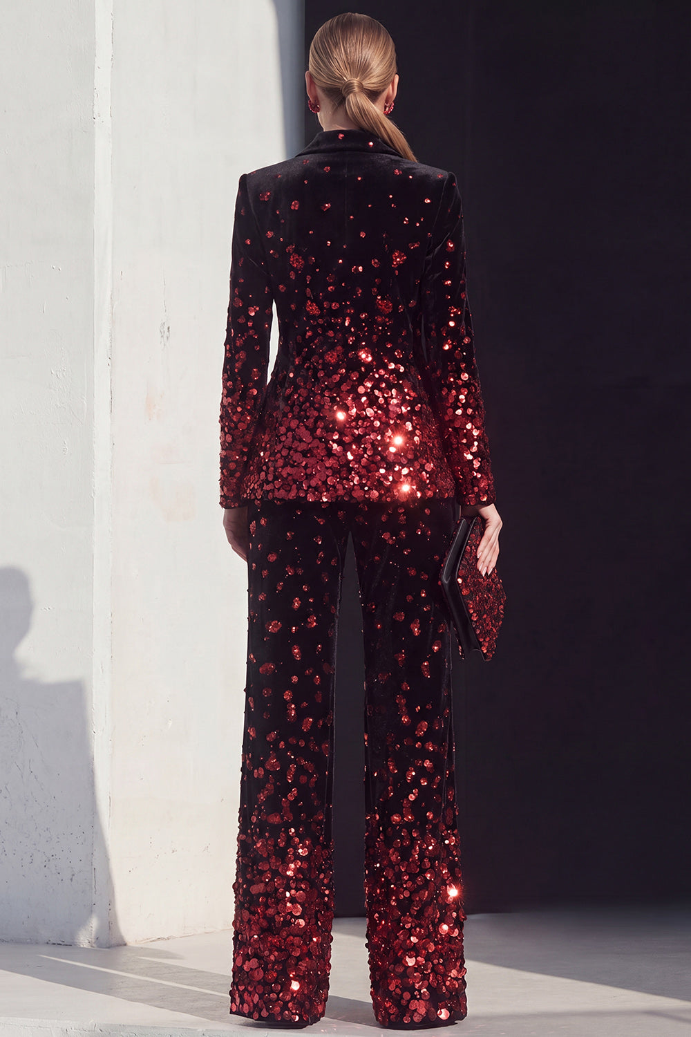 Black Champagne Sequin Peak Lapel 2-Piece Women's Suits