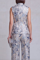 Grey Blue Flower Peak Lapel 2-Piece Women Suits
