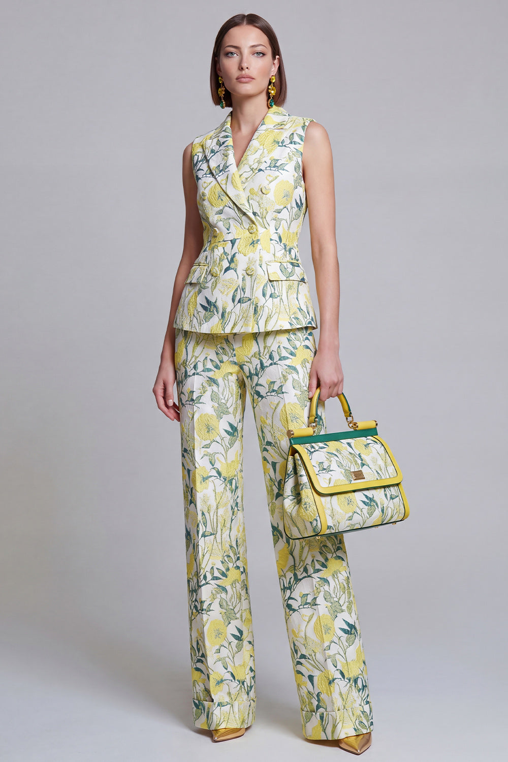 Grey Blue Flower Peak Lapel 2-Piece Women Suits