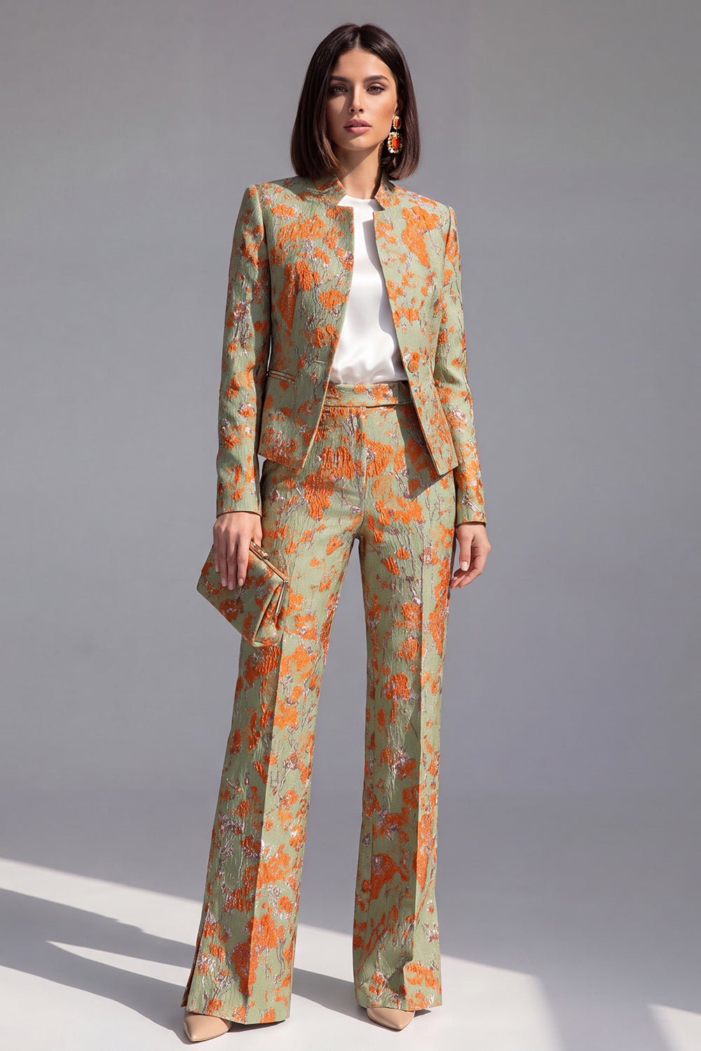 Dusty Green 3-Piece Jacquard Women Suits