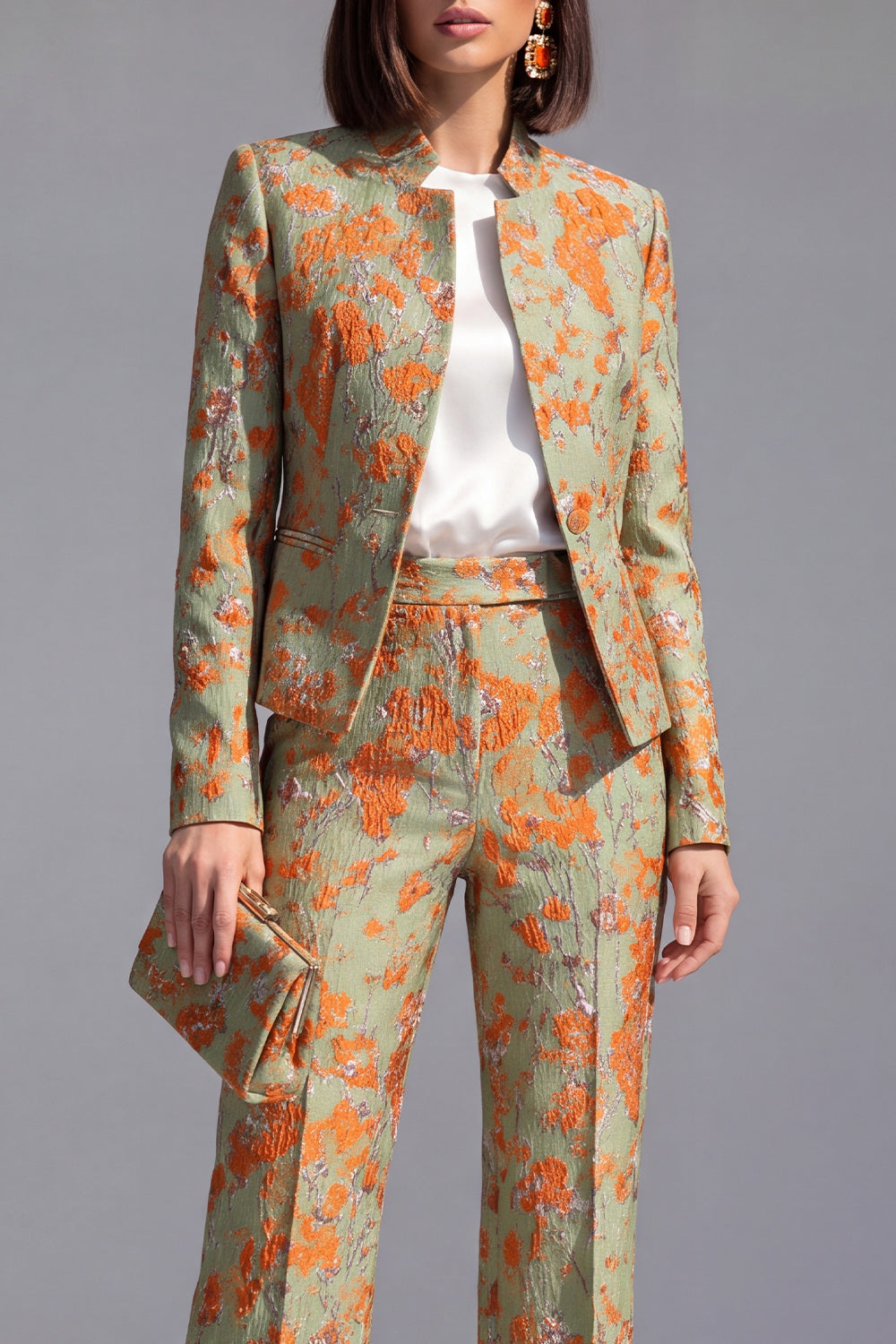 Dusty Green 3-Piece Jacquard Women Suits