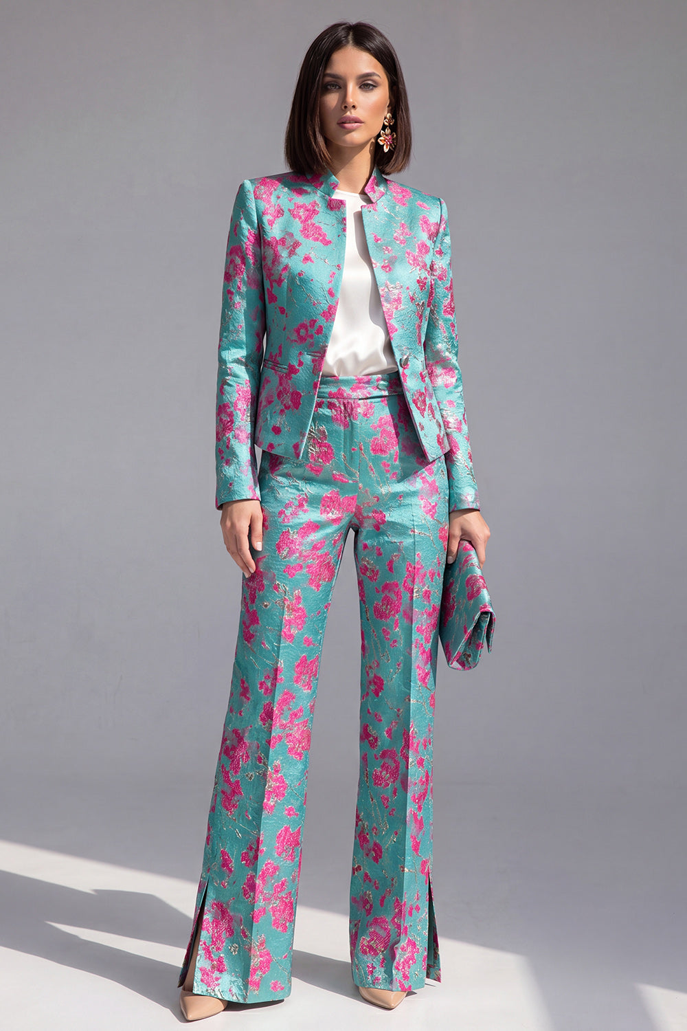 Dusty Green 3-Piece Jacquard Women Suits