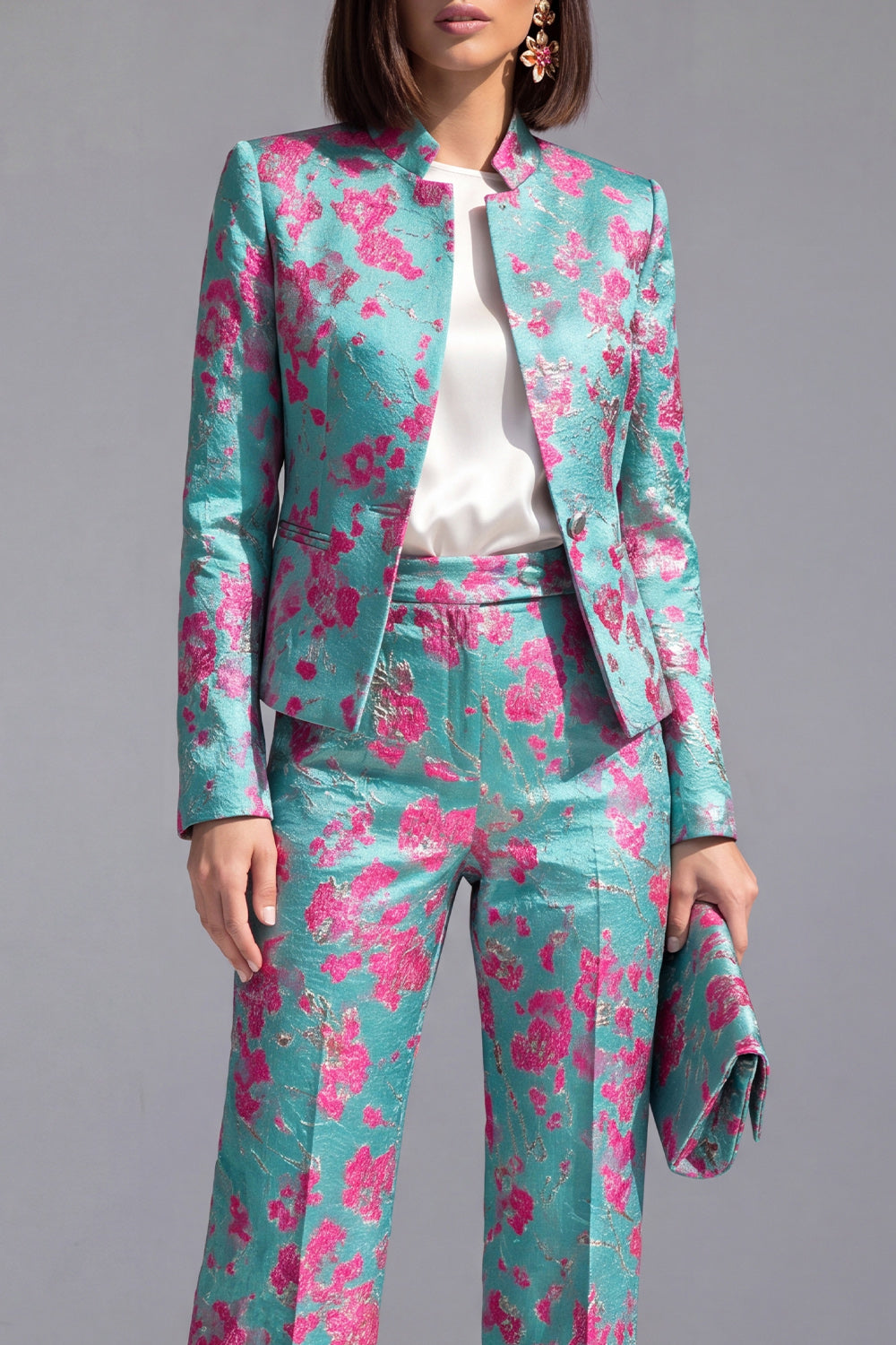 Dusty Green 3-Piece Jacquard Women Suits
