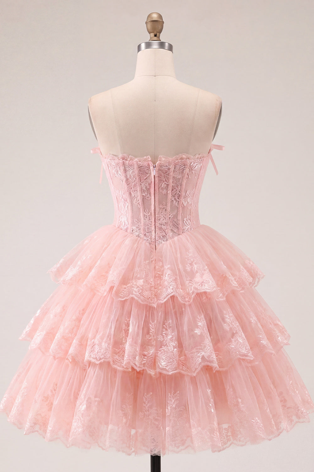 Strapless Floral Corset Tulle A-Line Lilac Tiered Homecoming Dress