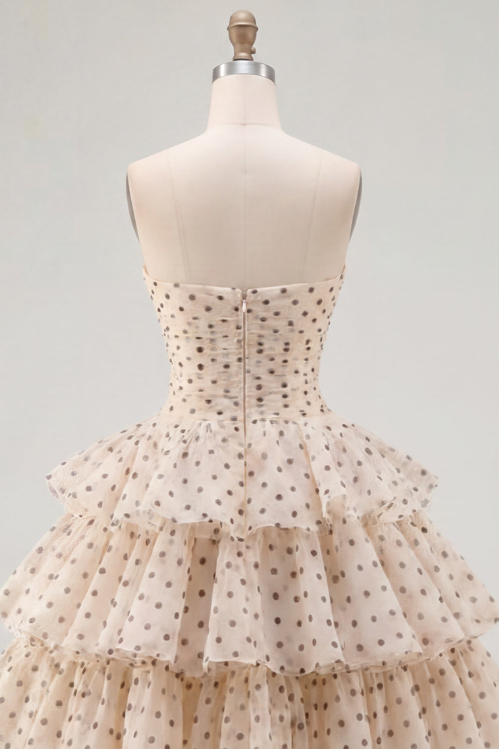 Apricot Black Dot A-Line Tiered Sweetheart Homecoming Dress with Bow