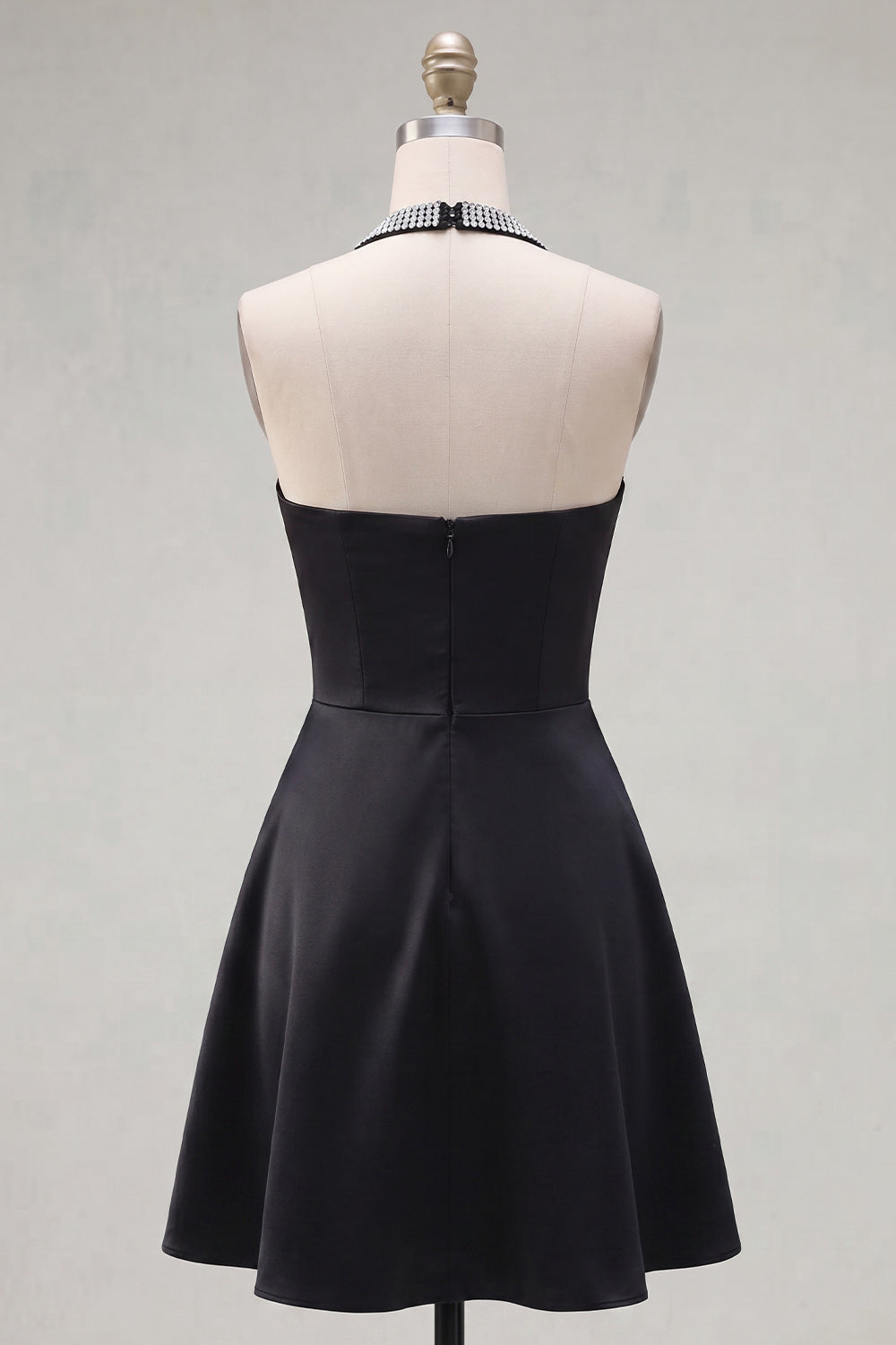 Halter Black A-Line Satin Homecoming Dress with Beading