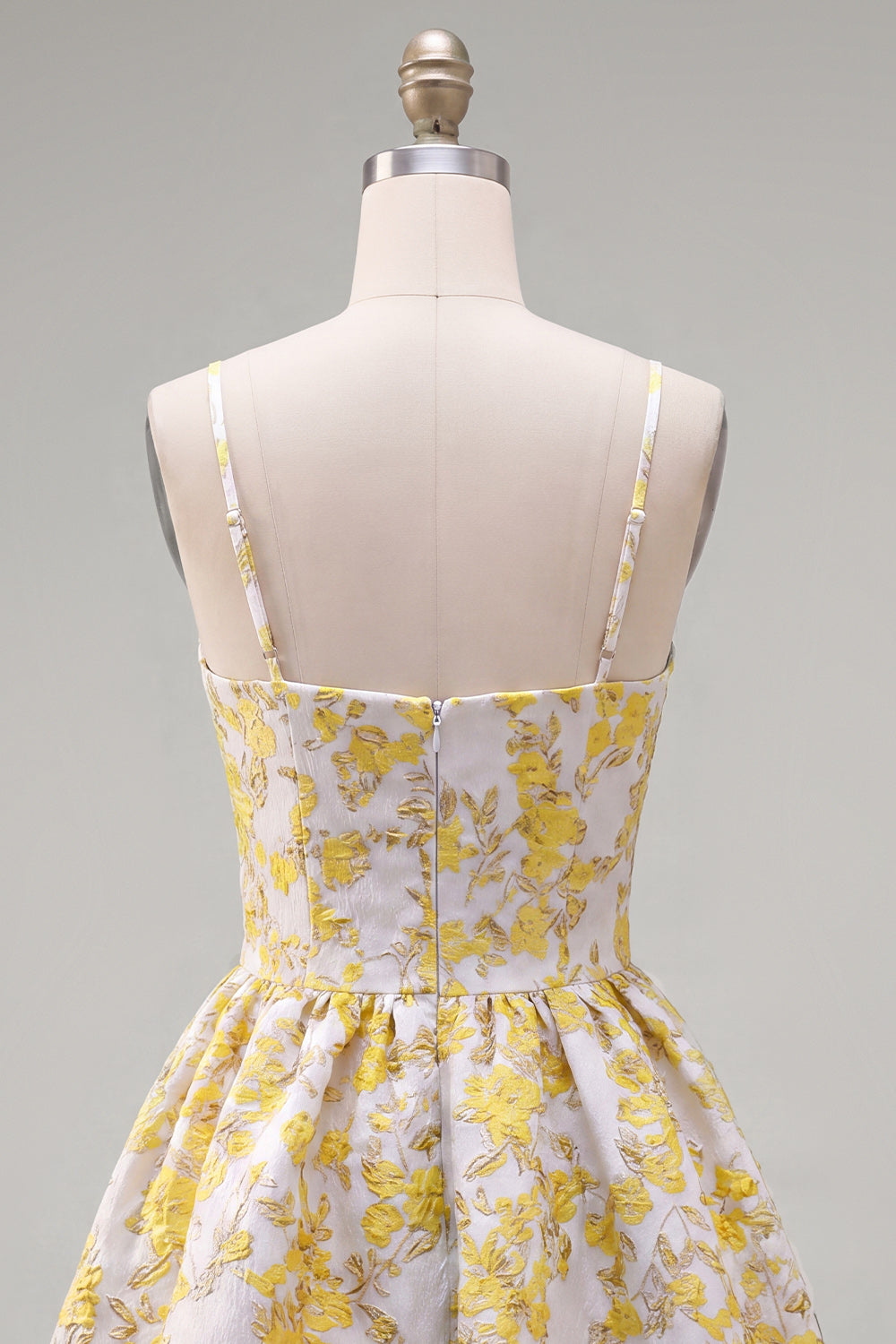Yellow Spaghetti Straps Floral A-Line Homecoming Dress