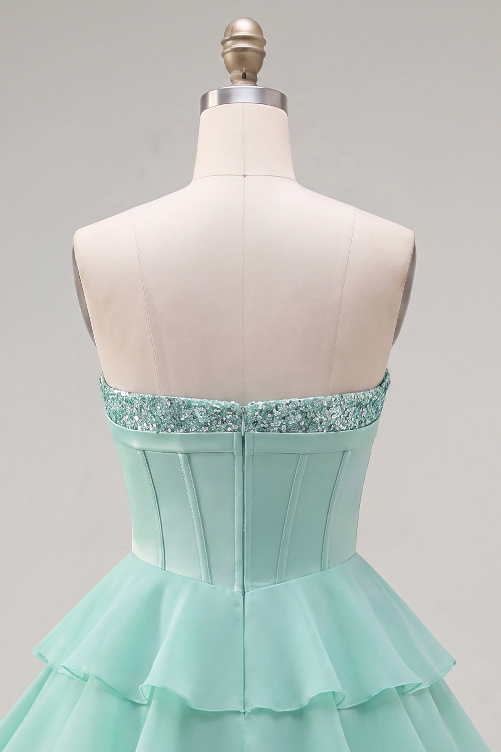 Mint Corset A-Line Sweetheart Tiered Homecoming Dress