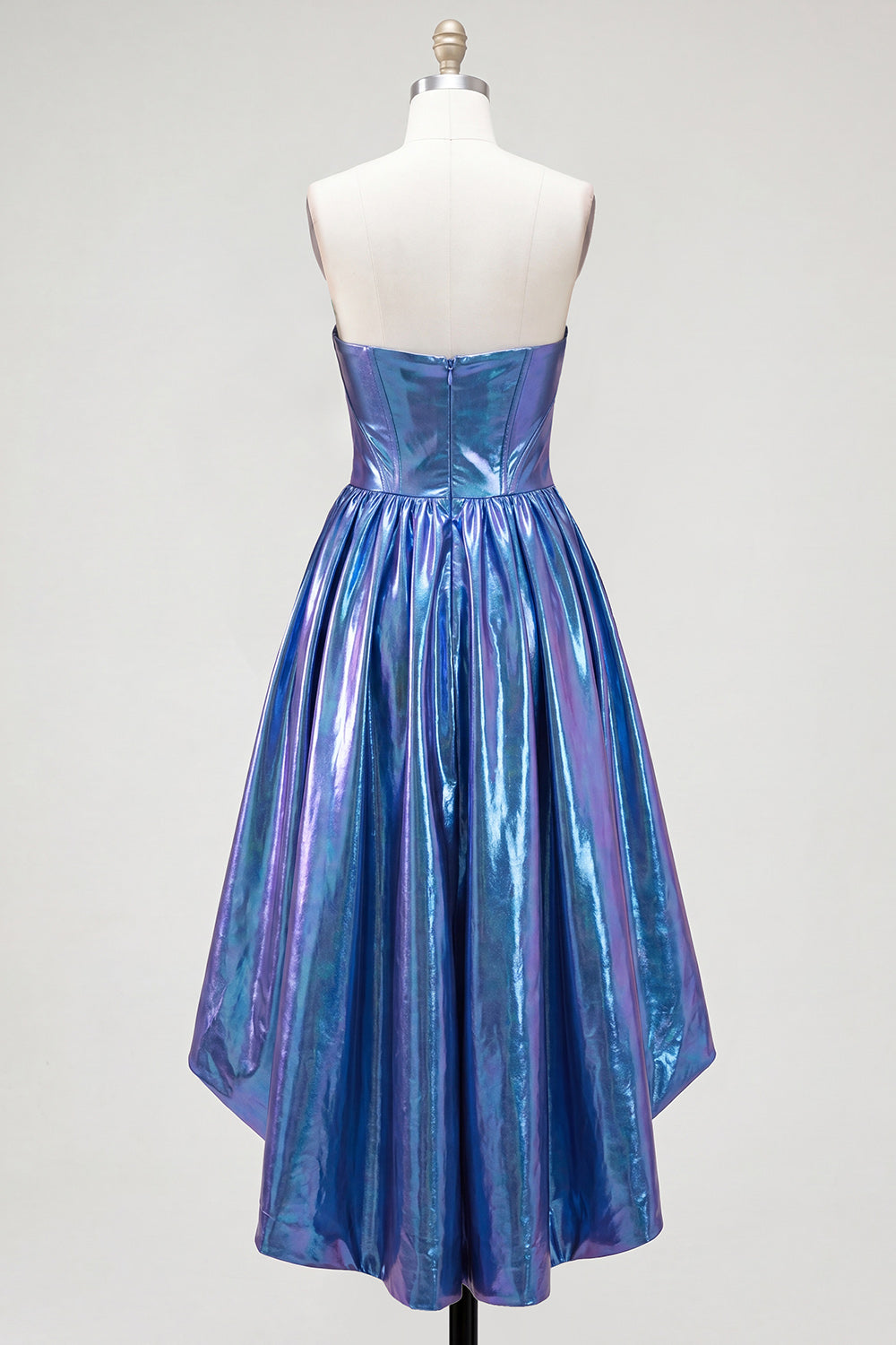 Strapless Fuchsia Corset Metallic 80s High-Low Homecoming Dress