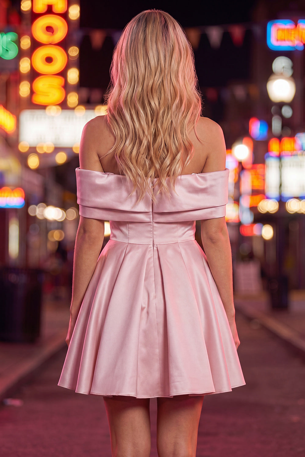 Pink Off The Shoulder A Line 80s Homecoming Dress With Beading