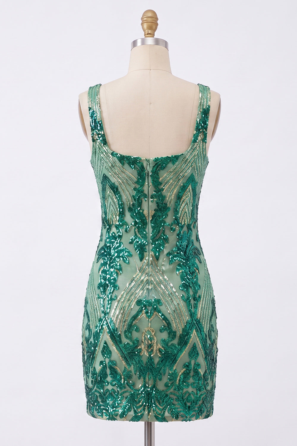 Sparkly Square Neck Dark Green Bodycon Sequin Homecoming Dress