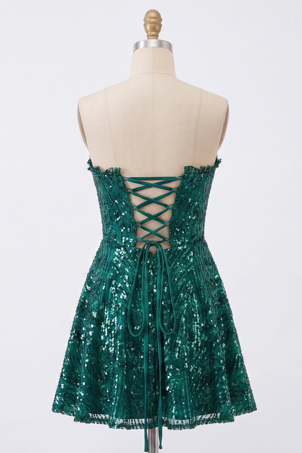 Sparkly Corset A-Line Dark Green Sweetheart Sequin Homecoming Dress