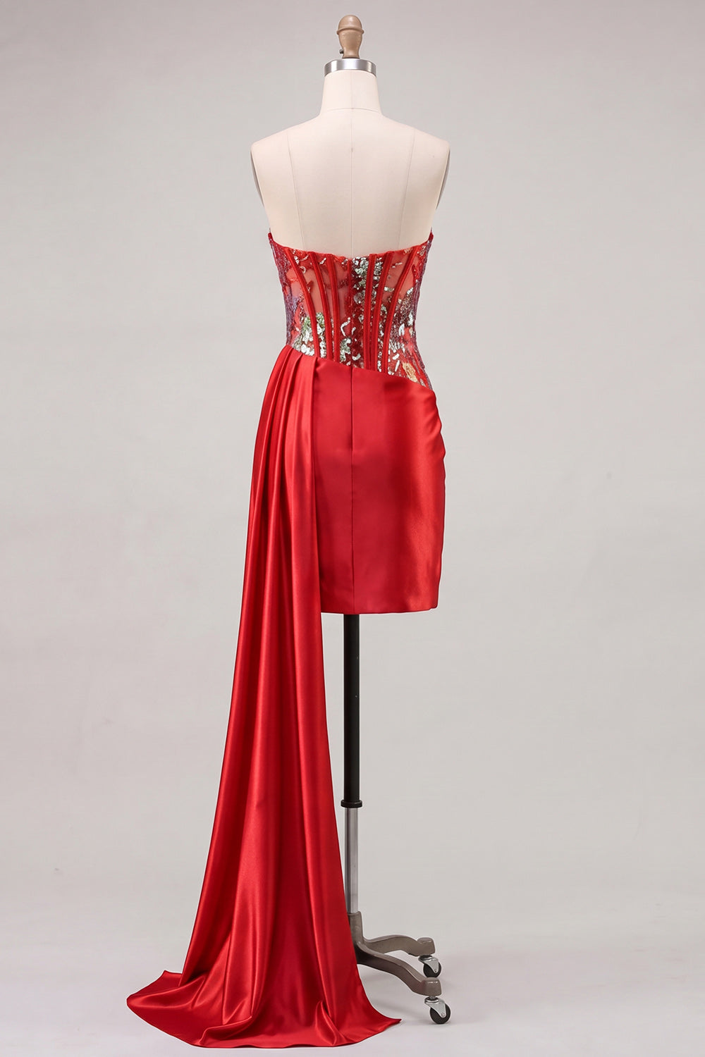 Glitter Corset Pink Strapless Bodycon Homecoming Dress With Side Streamer