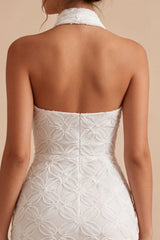 Halter Floral Bodycon Little White Dress