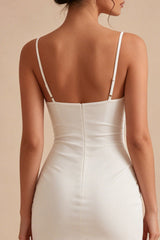 Corset Bodycon Spaghetti Straps Little White Dress With Ruch