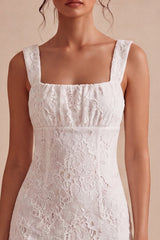 Square Neck Floral Lace Bodycon Little White Dress