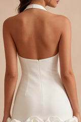 Halter Satin Bodycon Corset Little White Dress With 3D Flower