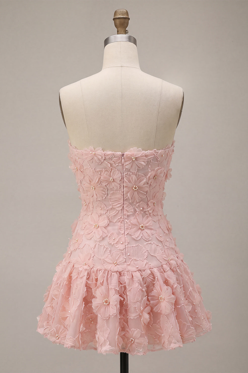 Floral Strapless Pink Beaded A Line Homecoming Dress