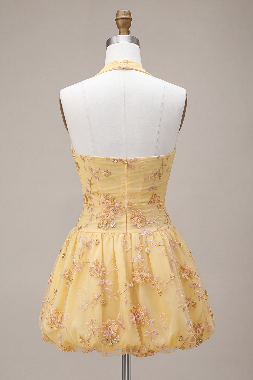 Halter Floral Corset A Line Yellow Homecoming Dress
