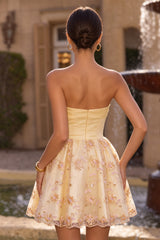 Strapless A Line Light Yellow Homecoming Dress