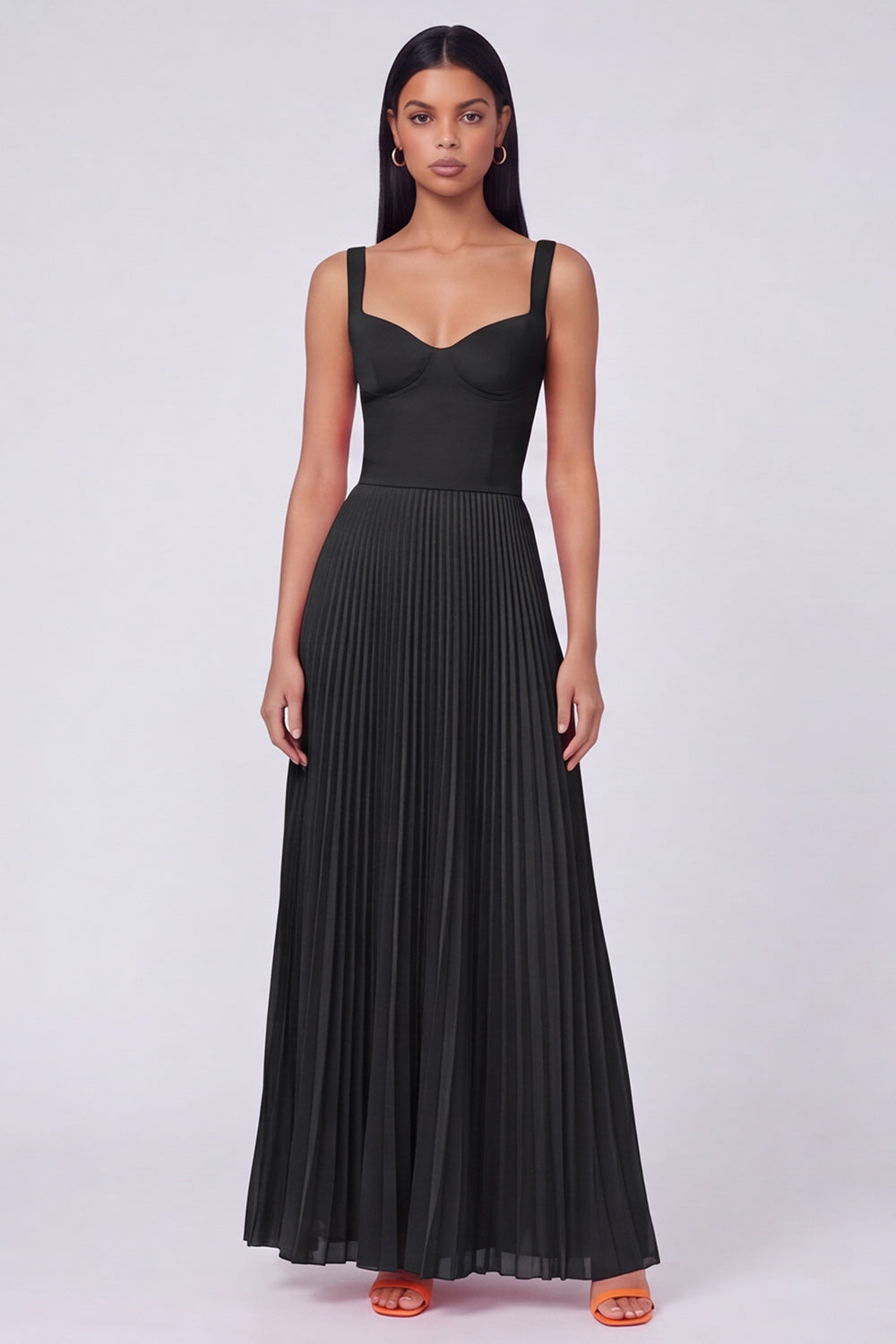 ColorBlock Orange and Fuchsia Pleated A Line Formal Dress