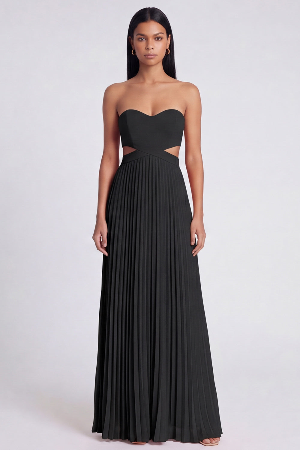 Strapless ColorBlock Pleated Pink and Orange A Line Formal Dress