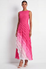 Fuchsia A Line Ruched Maxi Formal Dress with Ruffles