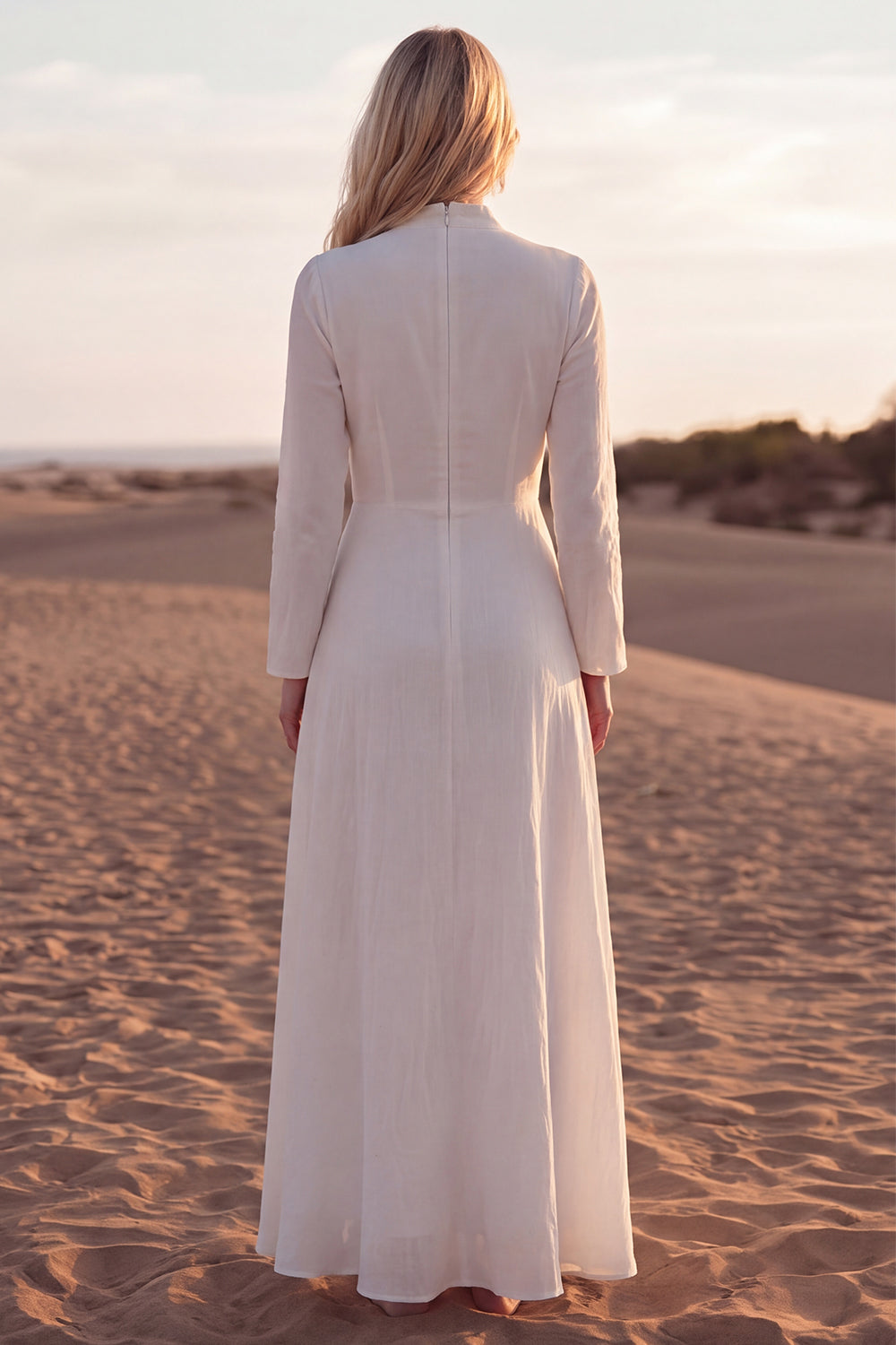 White Ruched Long Sleeve A Line Wedding Dress