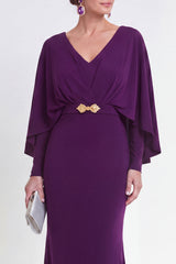 Purple Mermaid Long Sleeve Maxi Mother of the Bride Dress