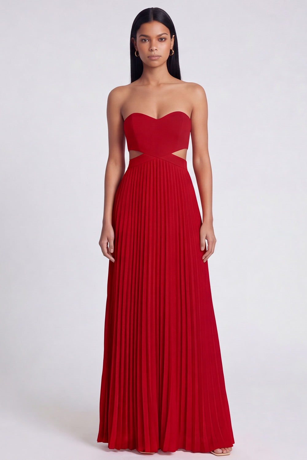 Strapless ColorBlock Pleated Pink and Orange A Line Formal Dress